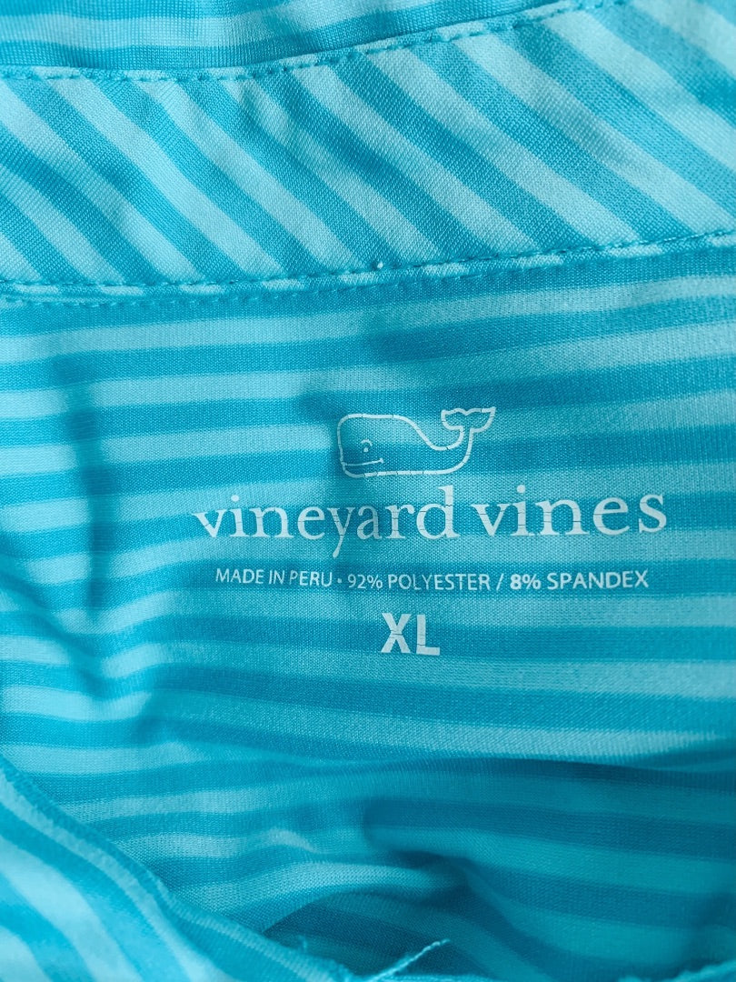 XL Vineyard Vines Mens Golf Polo Turquoise Stripe Short Sleeve Shirt