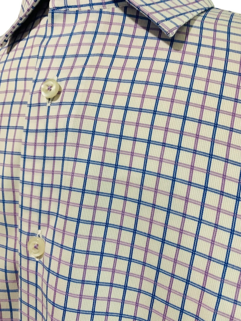 17.5 (32/33) David Donahue Mens Button Up Dress Shirt Windowpane Blue Purple