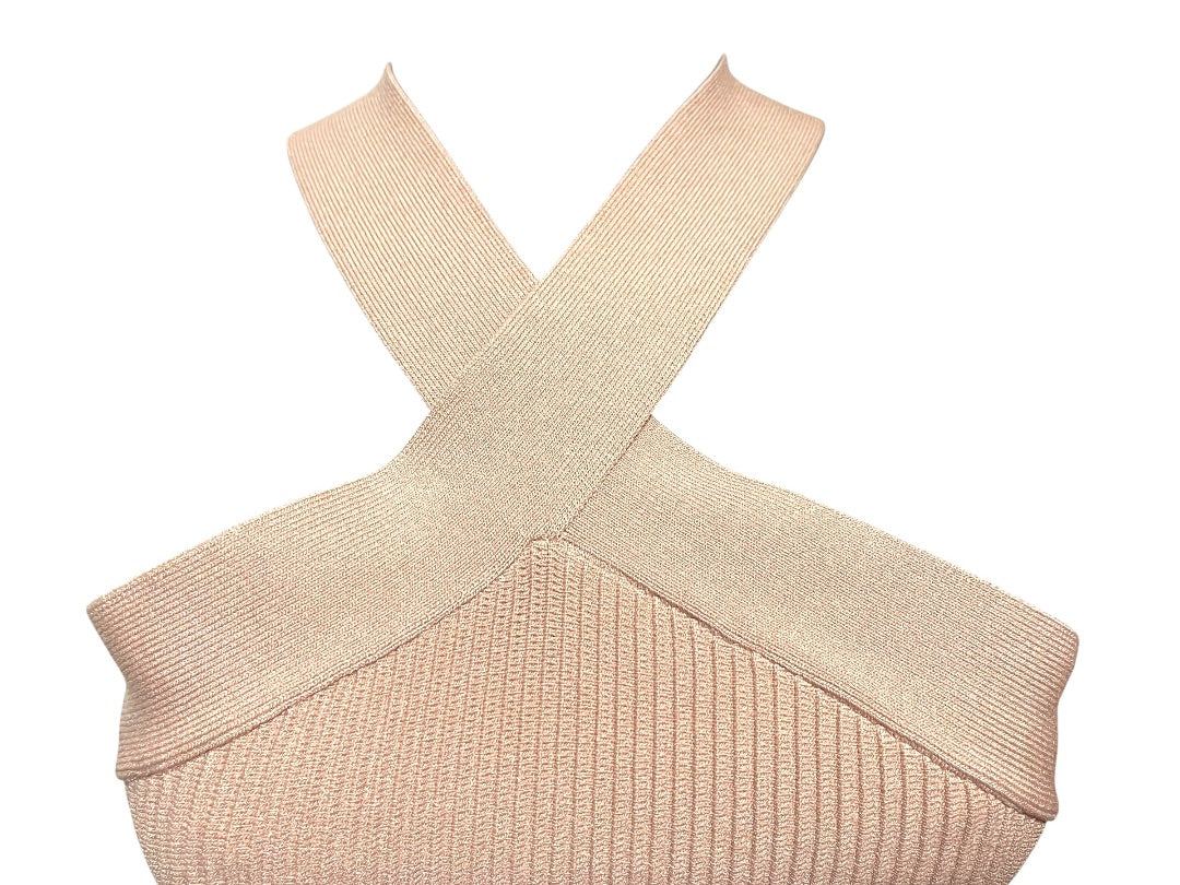 Medium Allie Rose Elegant Criss Cross Cropped Halter Top Pink