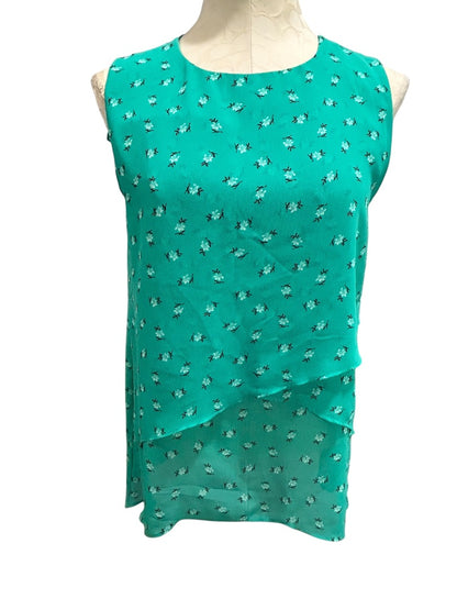 Small Chaus New York Womens Sheer Tiered Sleeveless Blouse Shirt Green Floral