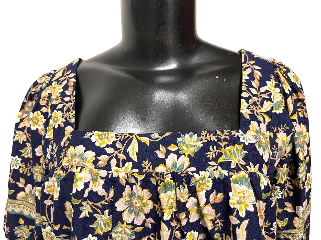 XS Roan + Ryan Square Neck Floral Short Sleeve Womens Shirt Boho