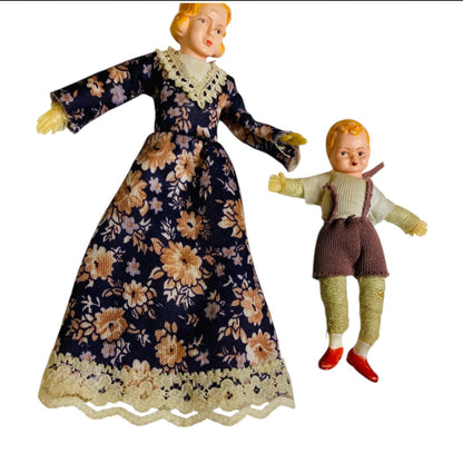 Vintage Caco Caho Doll Miniature Mom and Son 5" 3" Bendy Germany