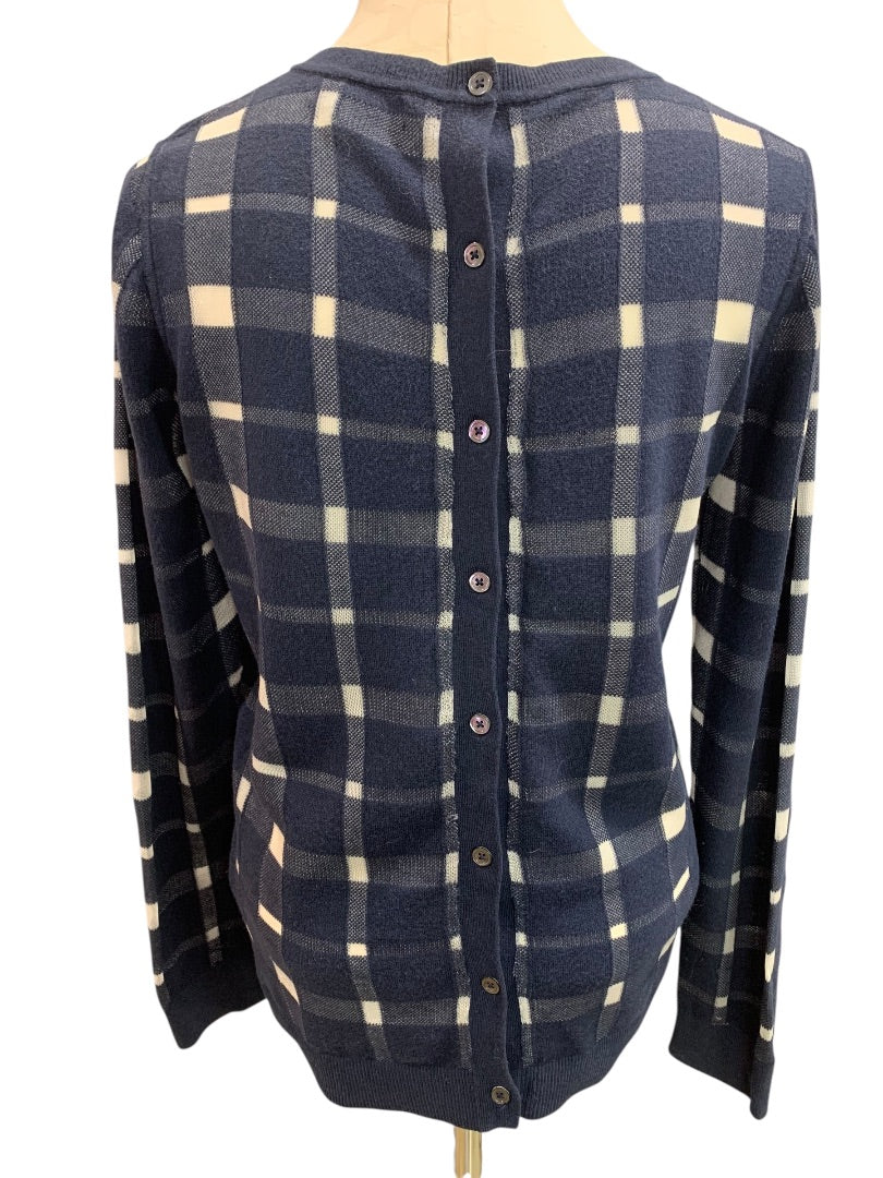 Medium Banana Republic Womens Plaid Button Back Sweater Navy Blue