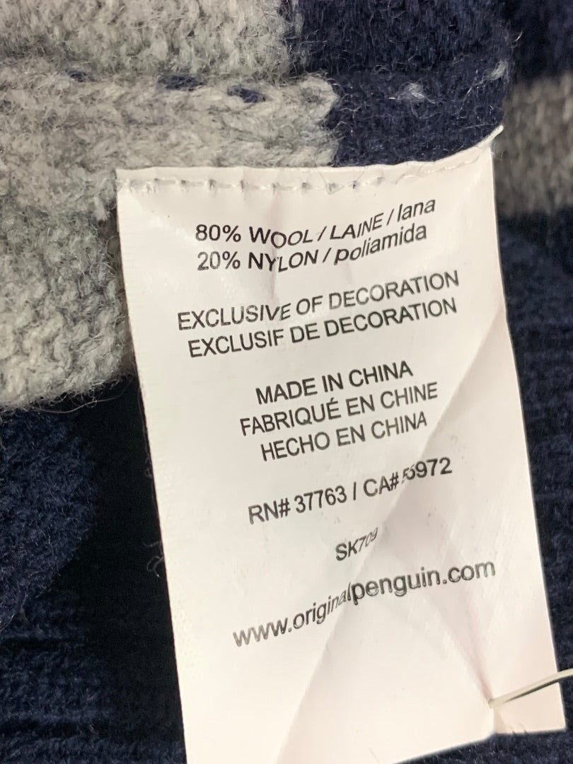 Large Penguin Munsingwear Mens Navy Blue Gray Striped Sweater Wool Blend