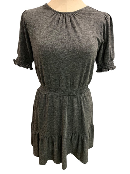 Small Petite Loft Heathered Gray Jersey Knit Dress Banded Waist