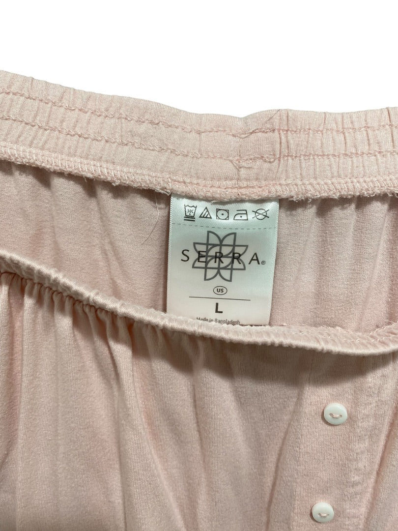 Large Serra Womens Pink 2 Piece Cooling Pajamas Shorts Tshirt Pockets