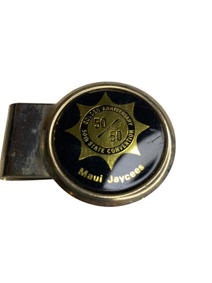 Vintage Maui Jaycees Money Clip Goldtone Black 50/50 Golden Anniversary