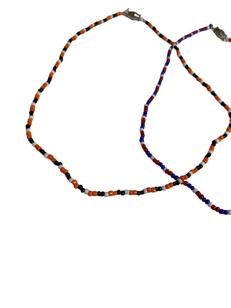 Lot of 3 Seed Bead Necklaces 14-19" Barrel Clasp Soccer Red White Blue