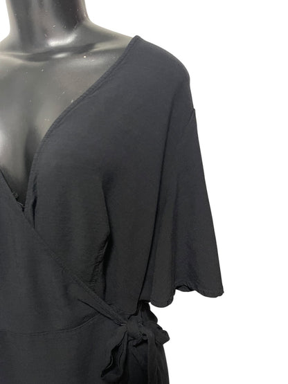 Size 1X Ava & Viv Short Sleeve Shorts Romper with Side Tie Black