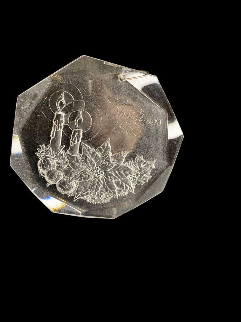 Christmas 1983 Clear Acrylic Ornament 3.25" Poinsettia Candle