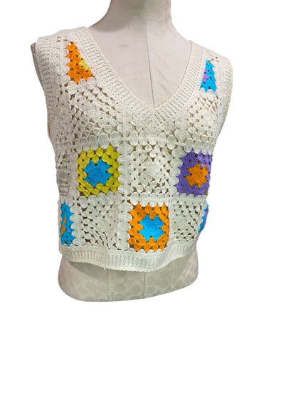 Large Rebellion Again Womens Crochet Granny Square Sweater Vest