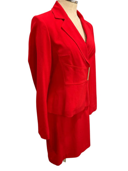 Size 6 Calvin Klein Red Skirt Suit Jacket Snap Closure