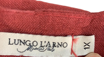 1X Lungo L'arno Womens Crochet Trim Tunic Scoop Neck Roll Tab Sleeve Linen