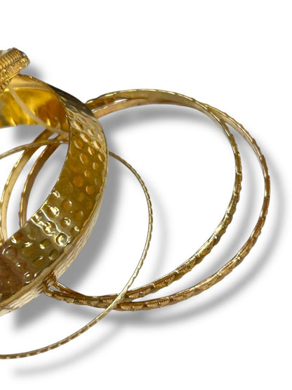 New Set of 6 Goldtone Bangle Bracelets Assorted Size Textures Widths