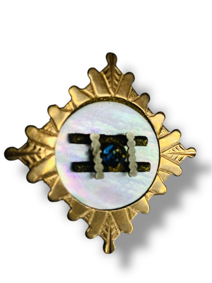 Vintage Metal Pendant Pin Brass Mother of Pearl Dimensional 1.5"