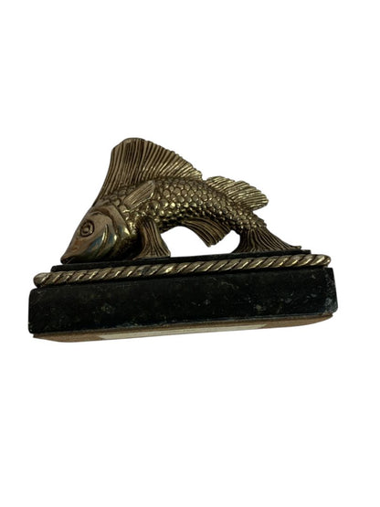Set of 4 Maitland-Smith Handmade Placecard Name Holders Fish Marble Brass