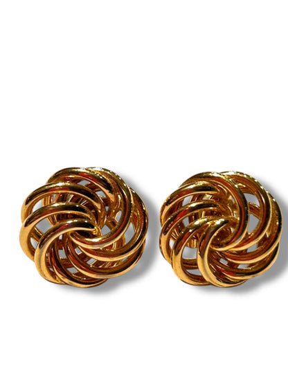 Goldtone Post Pierced Earrings Intertwined Design .6" Diameter