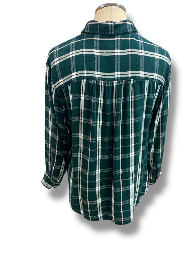 Medium Wonderly Womens Soft Plaid Flannel Button Up Dark Green