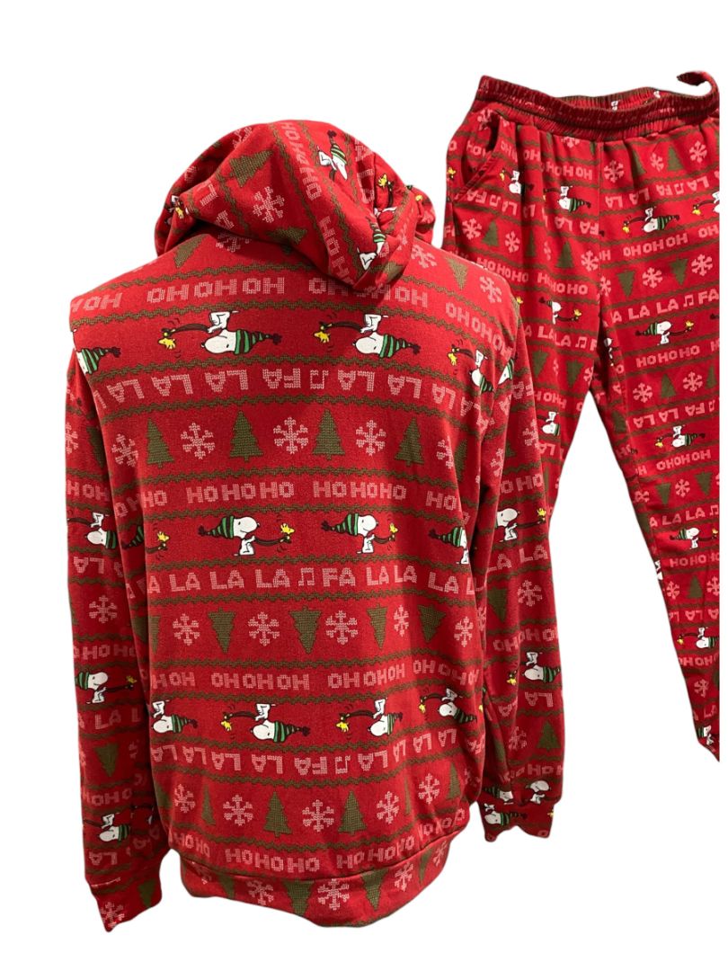 Size Large Peanuts Womens PJ Pajama Set Hoodie Jogger Pants Snoopy Holiday