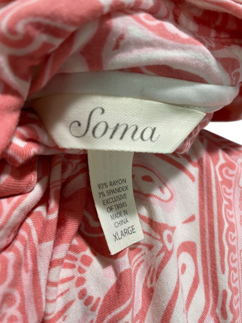Size XL Soma Pink PJ Top Shirt Button Up Pink White Womens