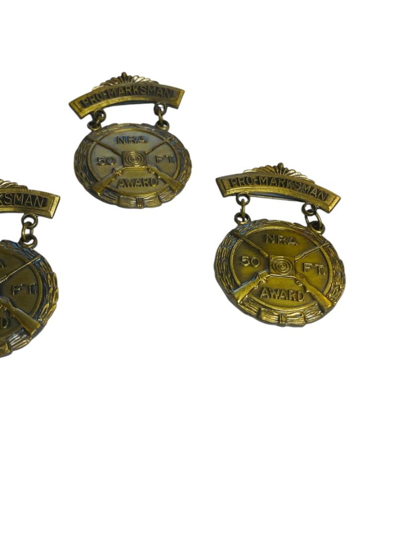 Vintage NRA Pro-Marksman 50ft Award Badge Medal 1.9" Pin Set of 3 Blackinton