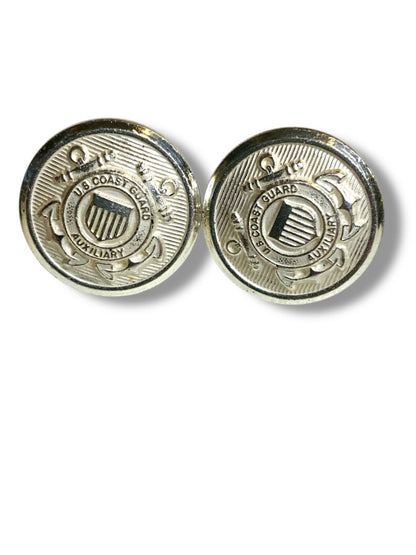 Set of 2 US Coast Guard Auxillary Silvertone Screwback Cap Button Pin Vintage .5"
