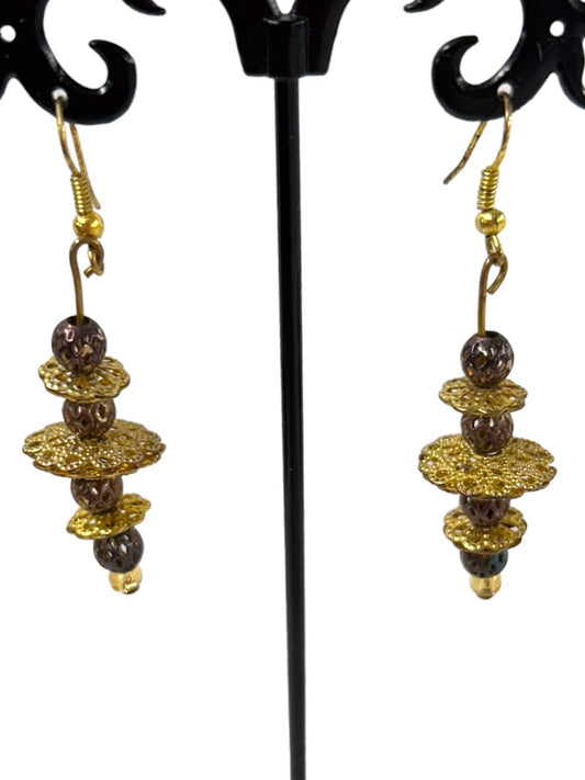 Vintage Goldtone Filigree Hook Pierced Earrings 2.25" Drop Dangle