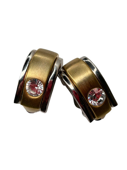 Goldtone and Silverton Non-Pierced Clip On Earring Oval Rhinestone .5"