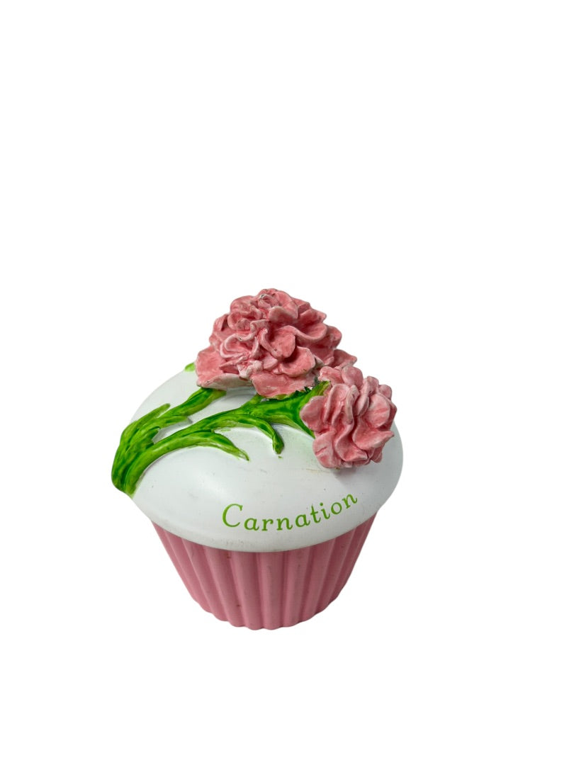 Hallmark January Carnation Trinket Box Ceramic Cupcake Carnation