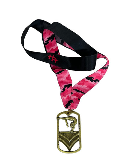 Gymnastics Medal Medallioo on Pink Camo Necklace Balance Beam Hasty Awards