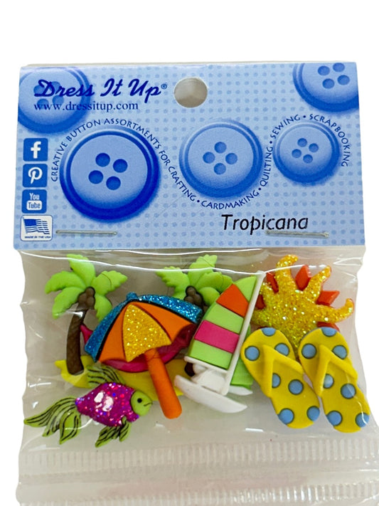 Dress it Up New Pack of 6 Buttons Tropicana Summer Theme Sewing Notions