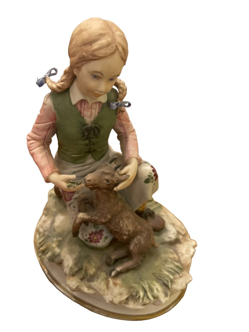 1977 Capodimonte Sandro Maggioni Girl Feeding Goat Figurine 6.5"