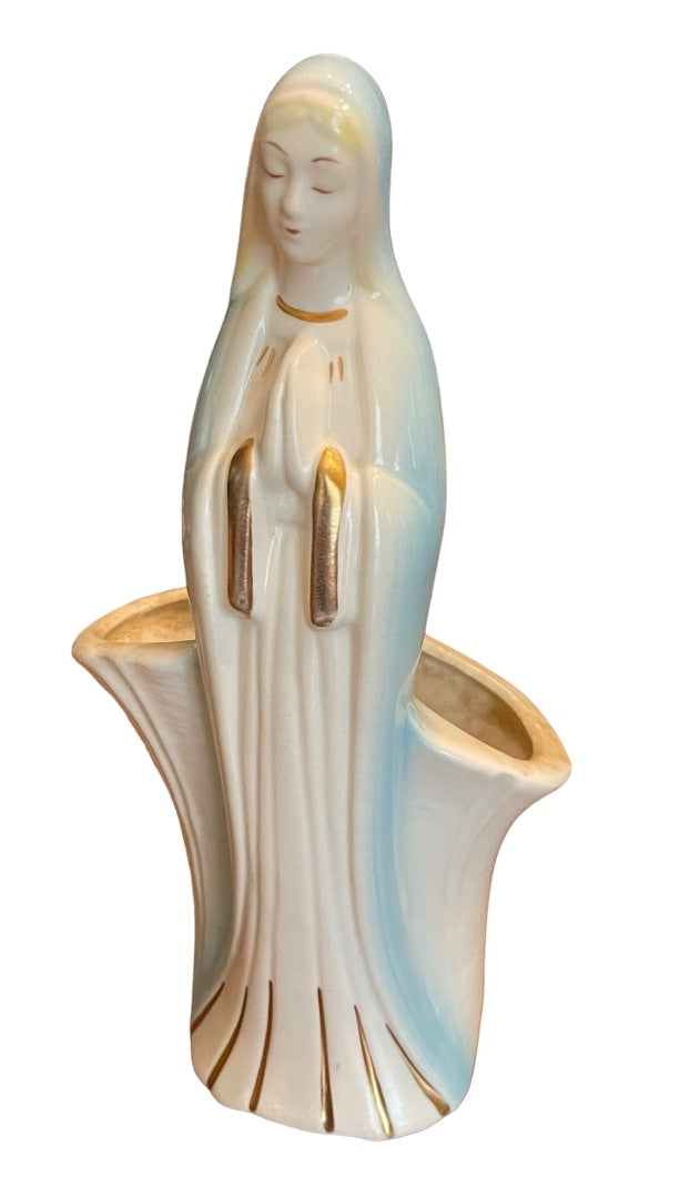 Virgin Mary Planter Praying Religious Ceramic Madonna 11"h Vintage Midcentury