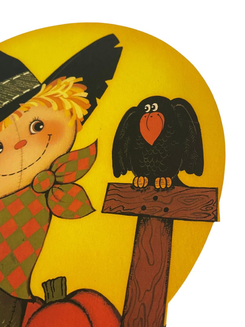 Vintage Hallmark Halloween Cardboard Cut Out Scarecrow Crow Jack O Lantern