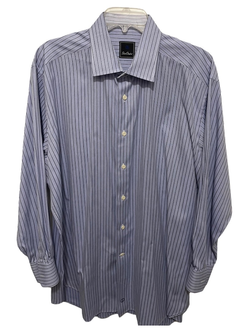 17.5 (32/33) David Donahue Mens Button Up Blue Stripe Dress Shirt 100% Cotton