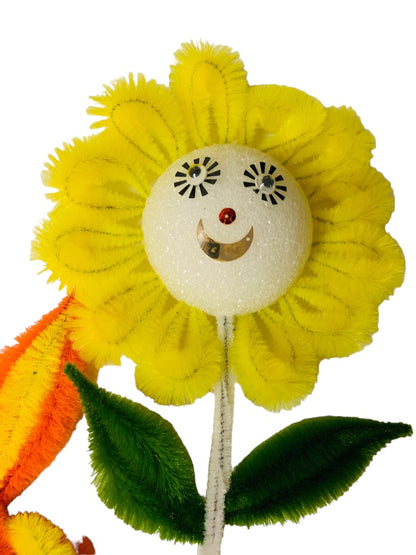 Handmade Vintage 1970s Flower Butterfly Magnets Sunflower Chenille Pipe Cleaner Googly Eyes