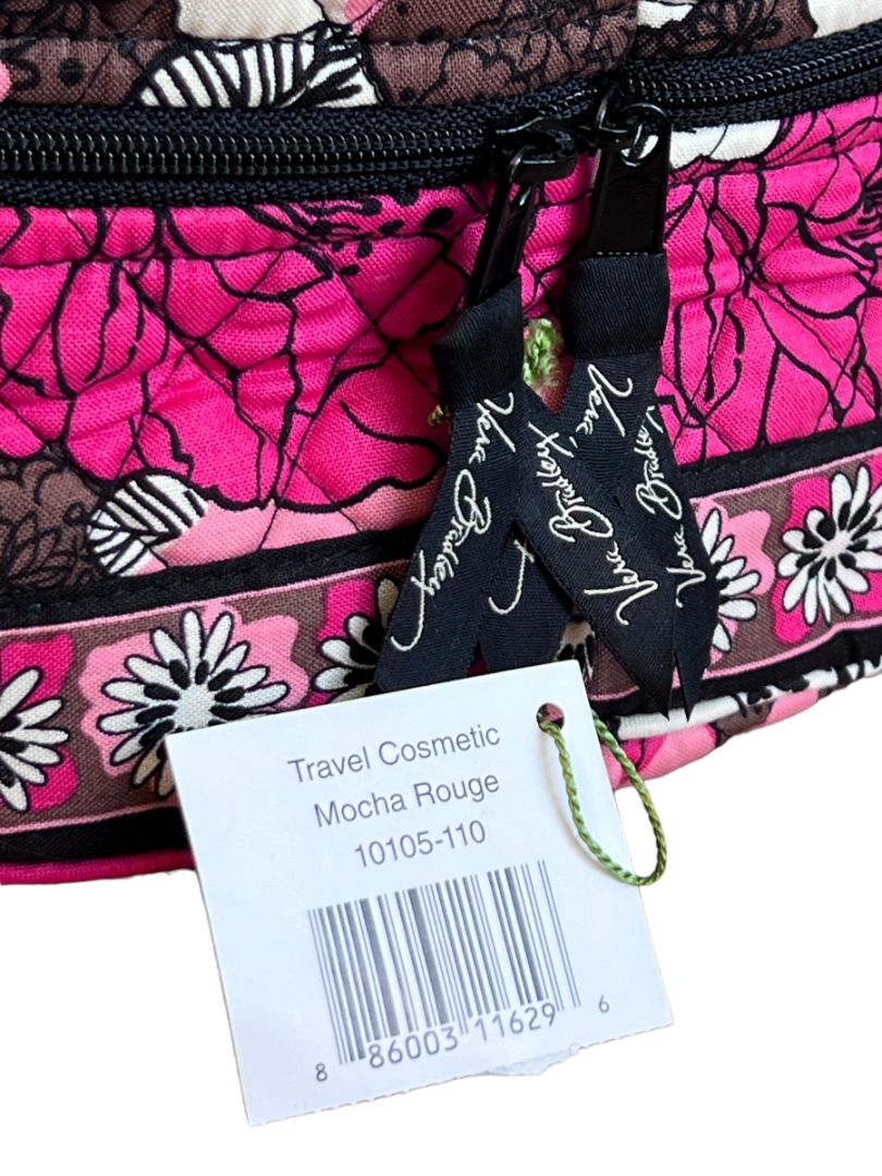 NWT Vera Bradley Travel Cosmetic Bag Zip Around Mocha Rouge Train Case