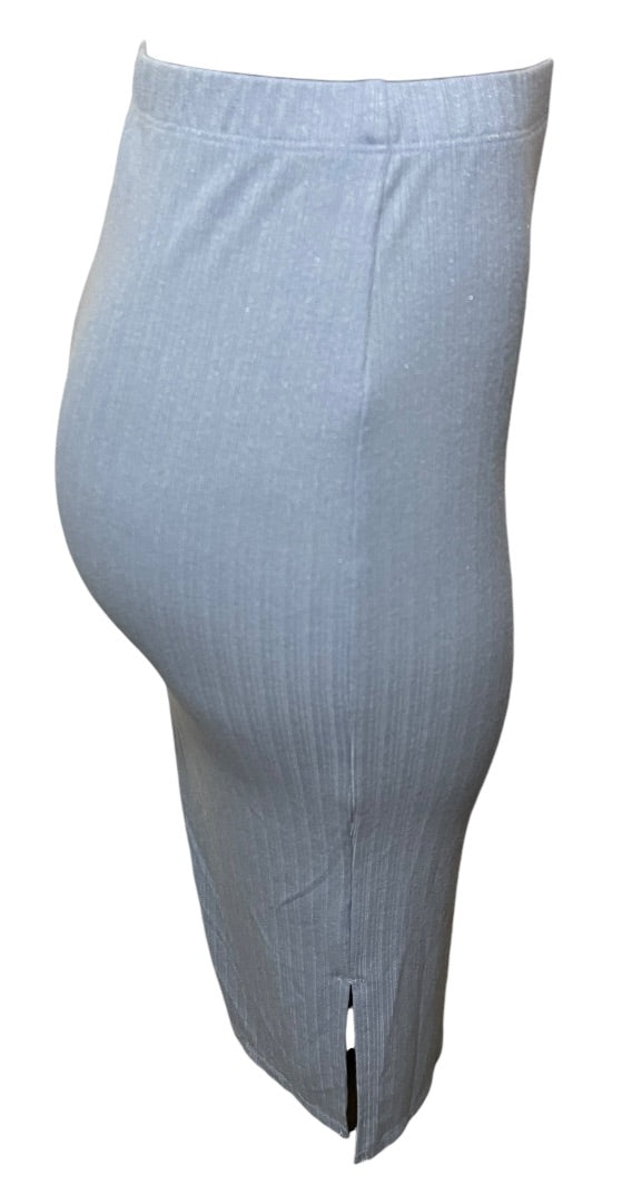 Small New In Ribbed Bodycon Midi Skirt Side Slits Blue Glittery Sparkles