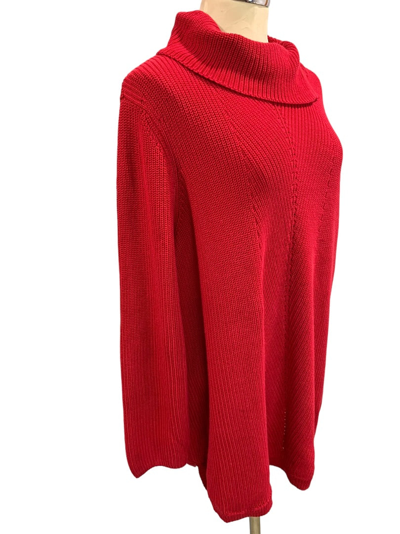 2X Talbots Woman Red Foldover Neckline Soft Cotton Modal Sweater