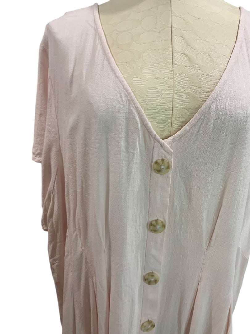 3X Torrid Womens Blush Pink Lightweight Short Sleeve Shirt Button Up V-Neck