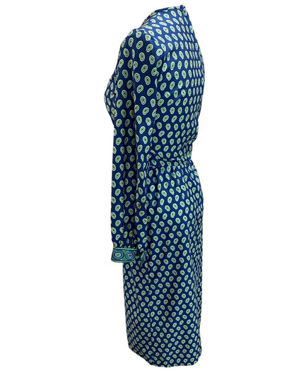 Small 1970s Mod Dress Go Go Blue Green Vintage Midi Mid Calf Union Label