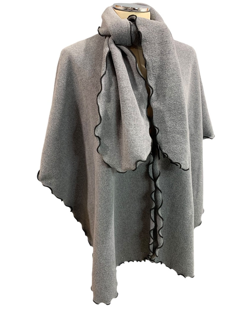 One Size Womens Gray Fleece Wrap Shawl Scarf Set Lettuce Edge Contrast