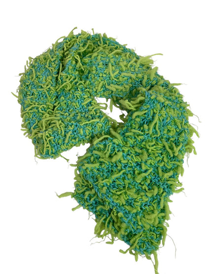 Bright Green Aqua Womens Winter Knit Scarf Shaggy Artsy 59x5 Inches