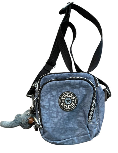 Blue Kipling with Monkey 3 Section Crossbody Bag  Zipper Blue