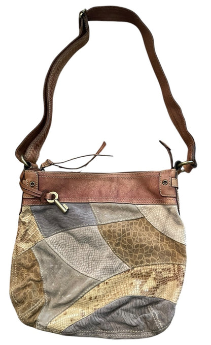 Fossil Leather Suede Purse Boho Patchwork Crossbody Shoulderbag