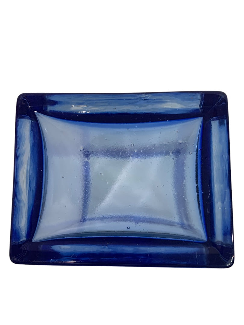 Blue Art Glass Rectangular Vase 9 Inch High