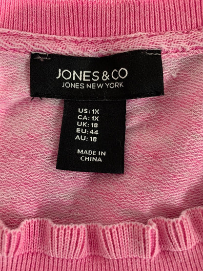 1X Jones & Co Jones New York Womens Pink Casual Pink Ruffle Detail Shirt Pullover