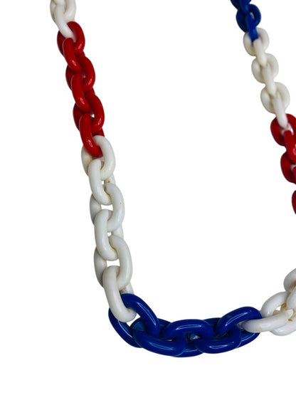 Vintage Monet Chunky Acrylic Chain Link Necklace Red White Blue 33"