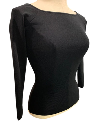 Small H&M Womens Black Fitted Wide Neck Stretch Top Shirt