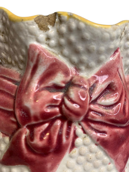 Majolica Pitcher Ribbon Pattern Antique 7.5 Inch Wildflower Ribbon